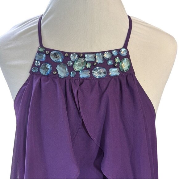 GB Whimsigoth Prom Party Dress Juniors Large Purple Chiffon Flowy Fairy - Picture 2 of 15